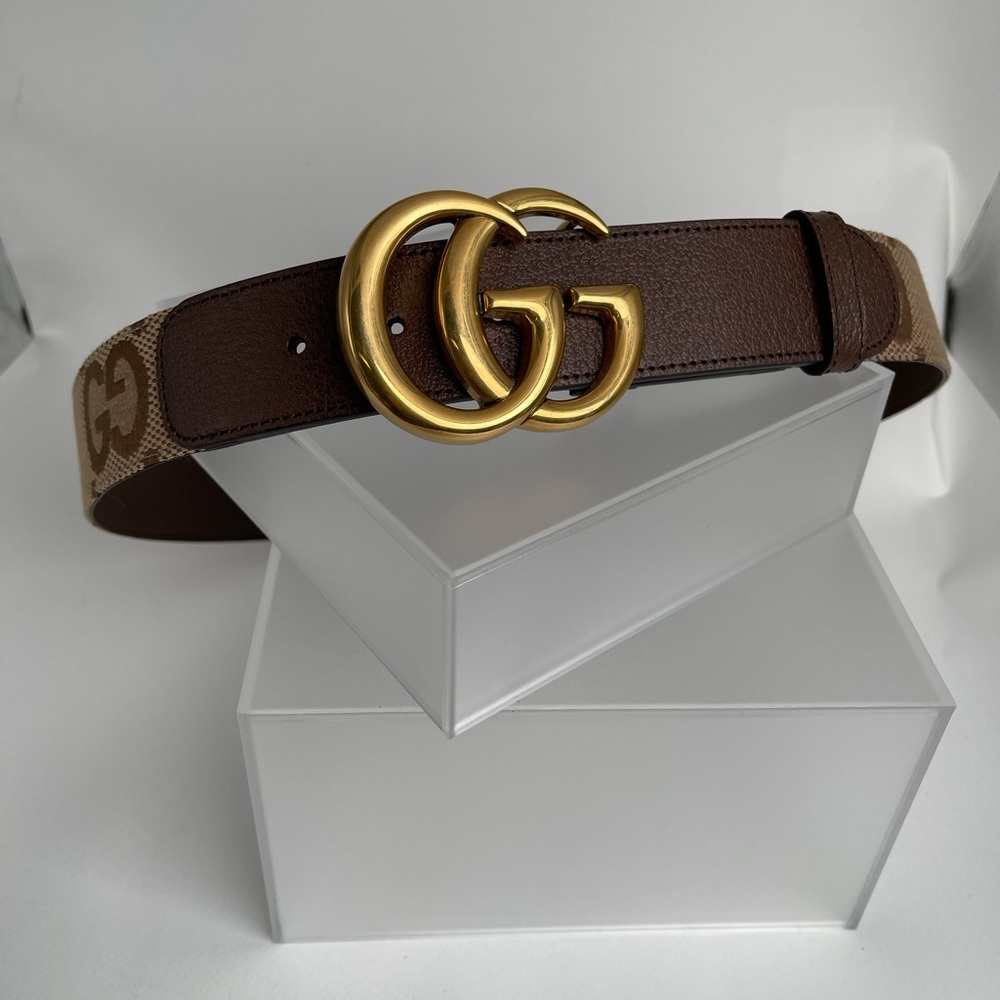 Gucci Double G Buckle GG Supreme Canvas & Leather Belt Brown